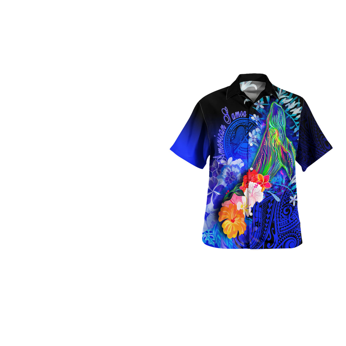 American Samoa Matching Dress and Hawaiian Shirt Polynesian Humpback Whale Blue - Polynesian Pride