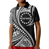 Cook Islands Polo Shirt Black Polynesian Wave Style LT9 Kid Black - Polynesian Pride