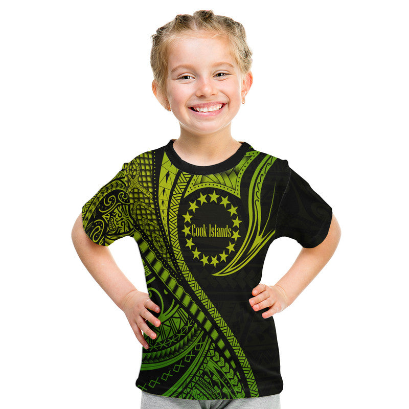 Custom Cook Islands T Shirt Green Polynesian Wave Style LT9 Kid Green - Polynesian Pride