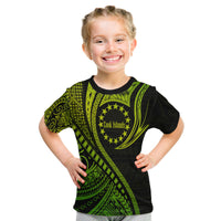 Custom Cook Islands T Shirt Green Polynesian Wave Style LT9 Kid Green - Polynesian Pride