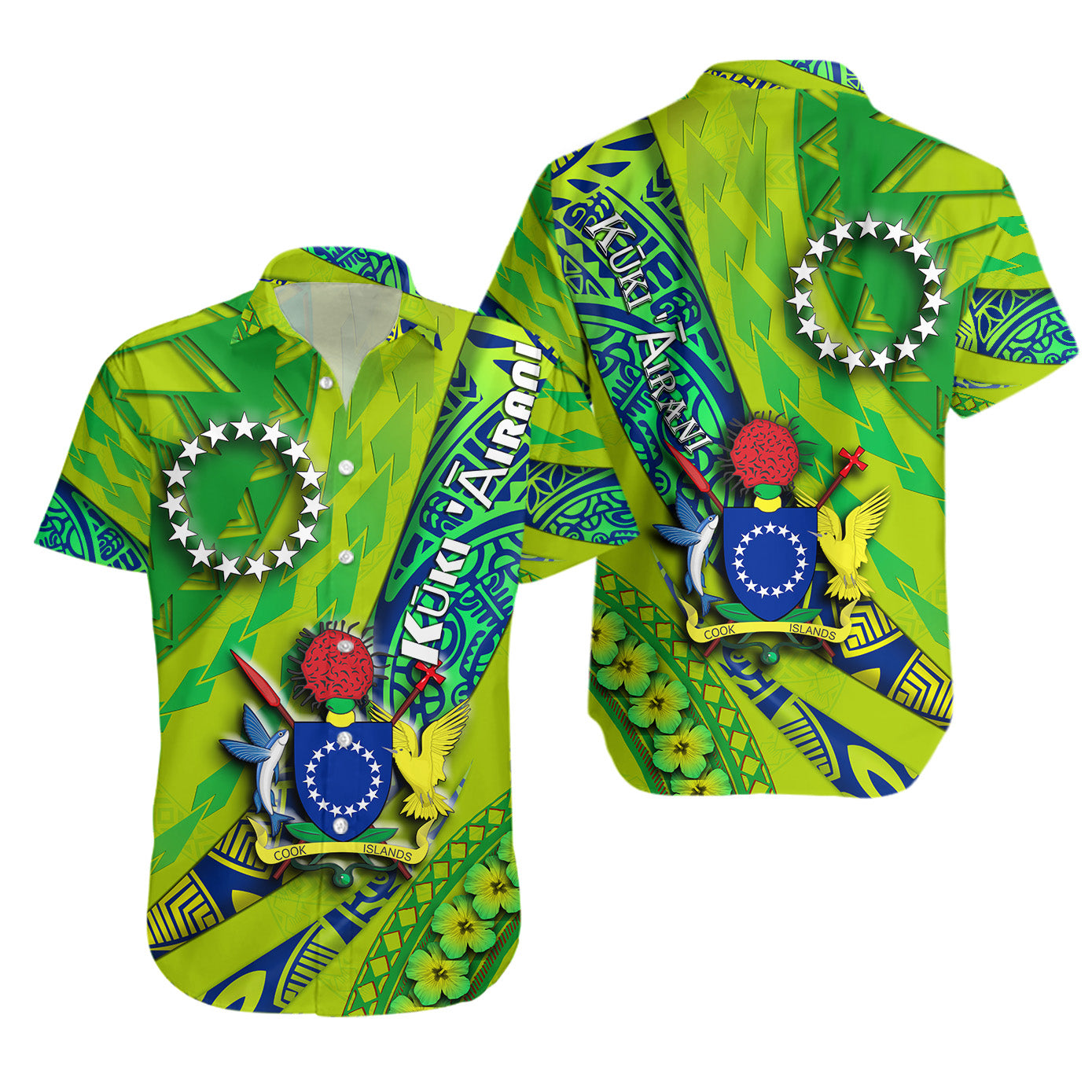 Cook Islands Hawaiian Shirt Artsy Style - Green LT9 Unisex Green - Polynesian Pride
