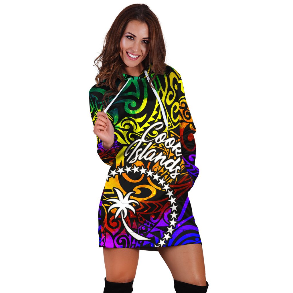 Cook Islands Women Hoodie Dress - Rainbow Polynesian Pattern - Polynesian Pride