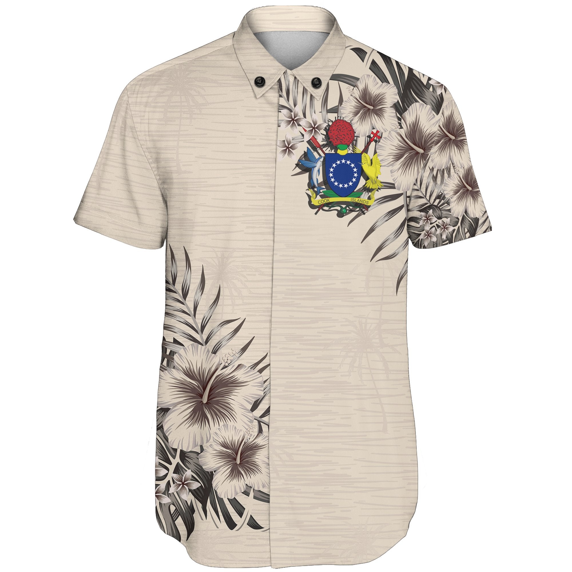 Cook Islands Short Sleeve Shirt - The Beige Hibiscus One Style Beige - Polynesian Pride