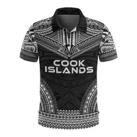 Cook Islands Polo Shirt Kuki Airani Flag Polynesian Chief Tattoo Black Version Unisex Black - Polynesian Pride