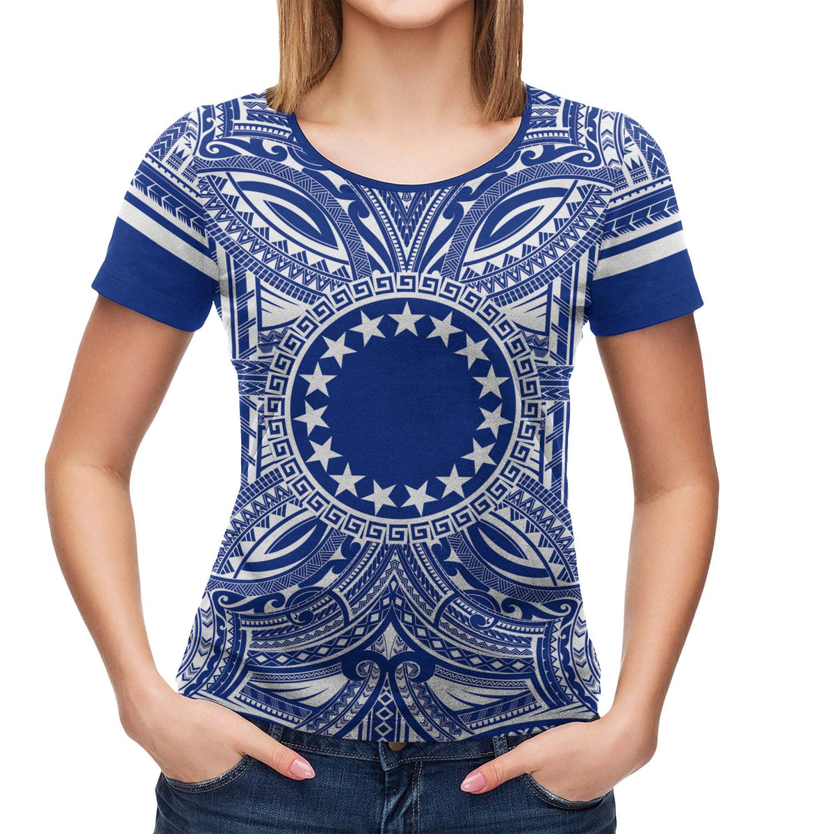 Cook Islands T Shirt Polynesian Coat of Arms Polynesian Flag Color - Polynesian Pride