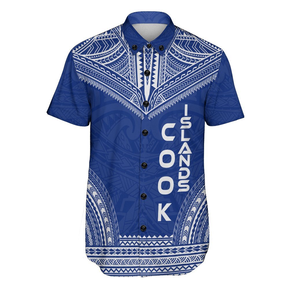 Cook Islands Polynesian Chief Shirt - Flag Version Men Blue - Polynesian Pride