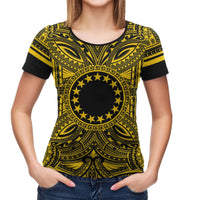 Cook Islands T Shirt Polynesian Coat of Arms Polynesian Gold Black - Polynesian Pride