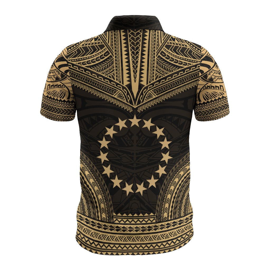 Cook Islands Polo Shirt Kuki Airani Flag Polynesian Chief Tattoo Gold Version - Polynesian Pride