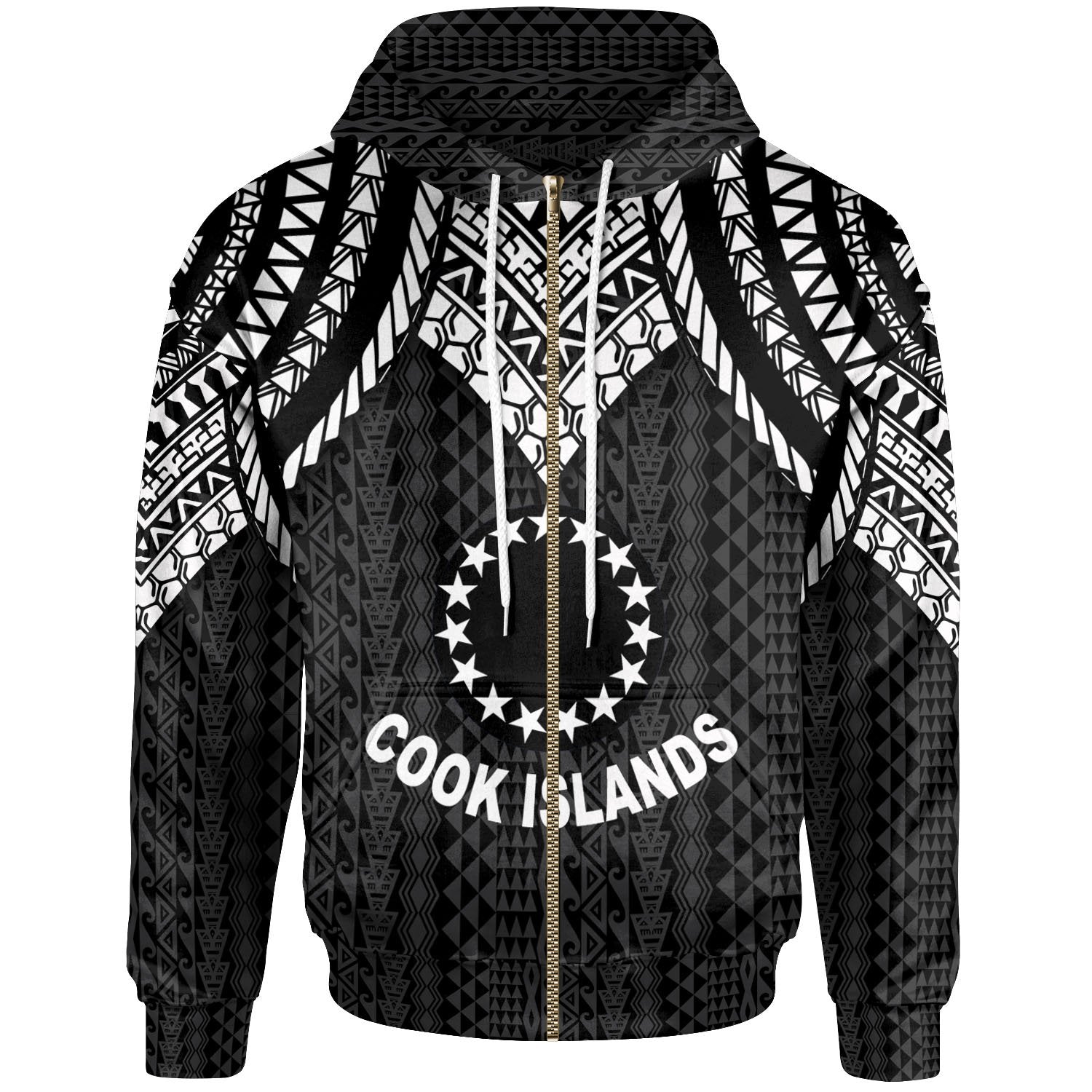 Cook islands Zip up Hoodie Polynesian Armor Style Black Unisex Black - Polynesian Pride