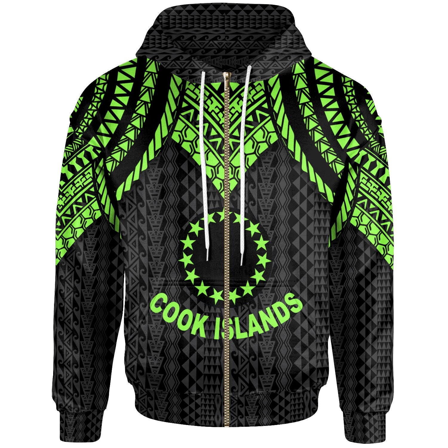 Cook islands Zip up Hoodie Polynesian Armor Style Green Unisex Green - Polynesian Pride