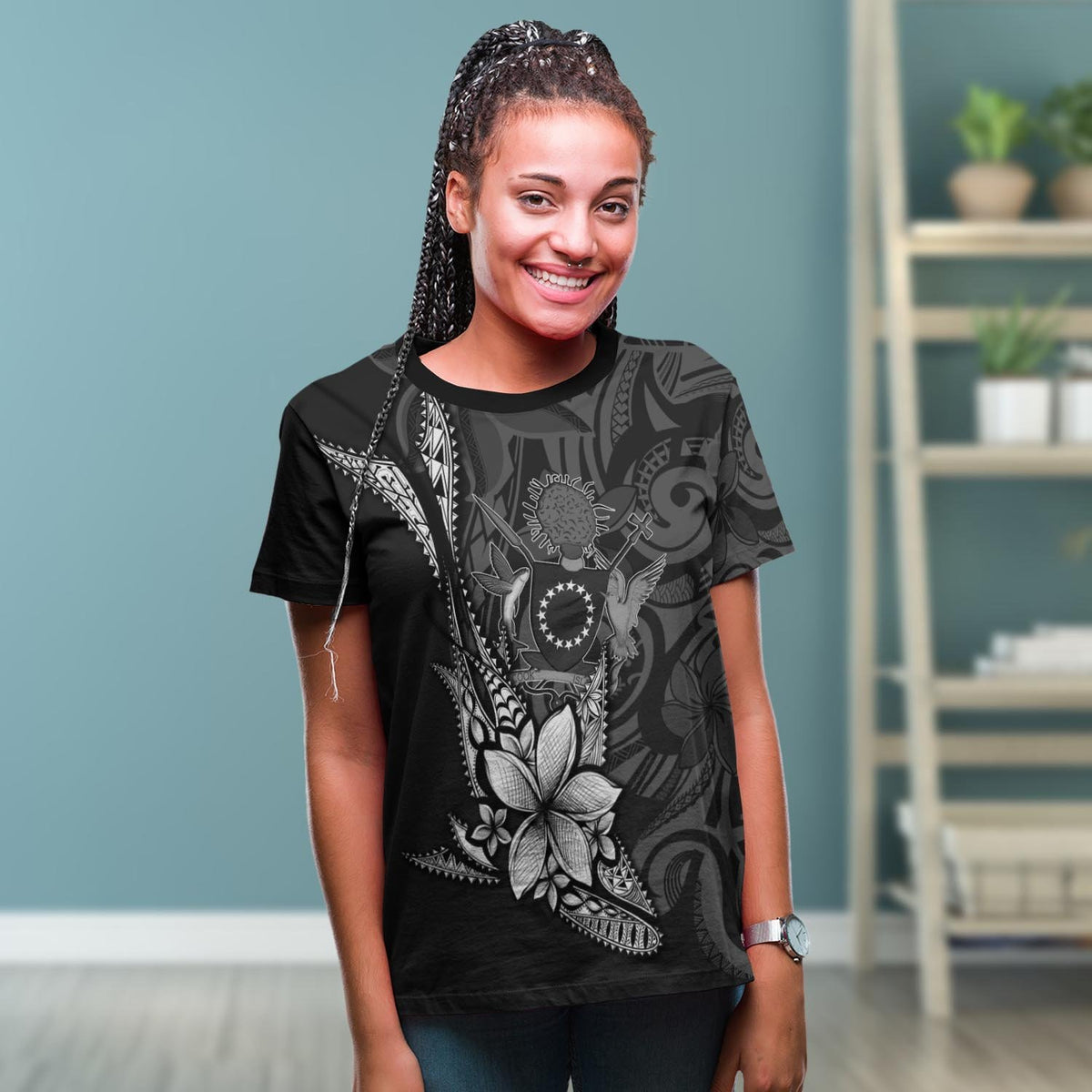 Cook Islands T Shirt Fish With Plumeria Flowers Style - Polynesian Pride