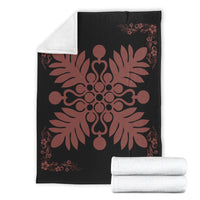 Hawaiian Quilt Maui Plant And Hibiscus Premium Blanket - Coral Black - AH - Polynesian Pride