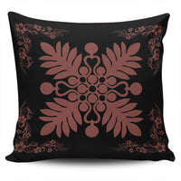 Hawaiian Quilt Maui Plant And Hibiscus Pattern Pillow Covers - Coral Black - AH One Size Coral - Polynesian Pride