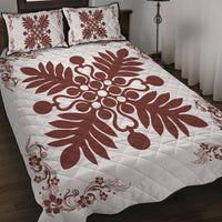 Hawaiian Quilt Maui Plant And Hibiscus Pattern Quilt Bed Set - Coral White - AH - Polynesian Pride