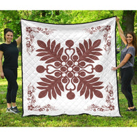 Hawaiian Quilt Maui Plant And Hibiscus Premium Quilt - Coral White - AH Coral - Polynesian Pride