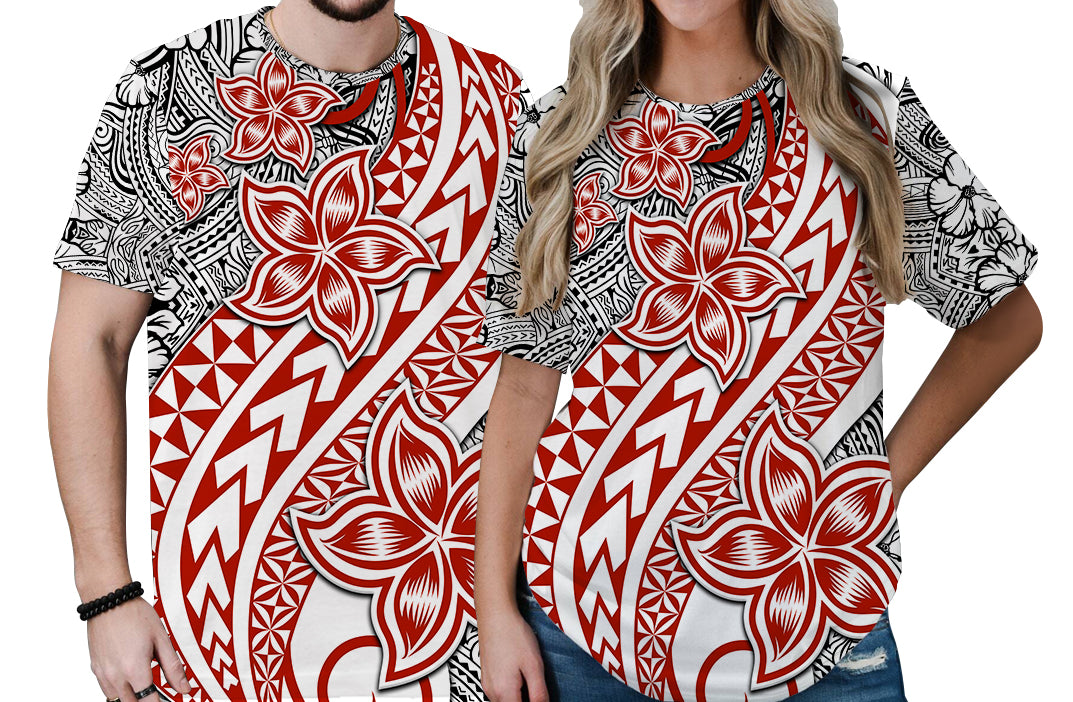 Traditional Polynesian Tribal Tattoo Retro Couple T Shirt Red LT9 No Men - Polynesian Pride