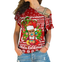 Hawaii Christmas Cross Shoulder Shirt Mele Kalikimaka - Tiki LT7 Female Red - Polynesian Pride
