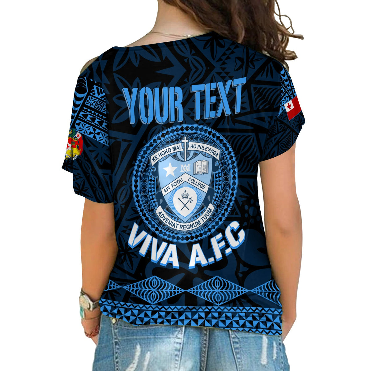 Personalised Tonga Apifo'ou College Cross Shoulder Shirt Viva AFC - Black LT7 - Polynesian Pride
