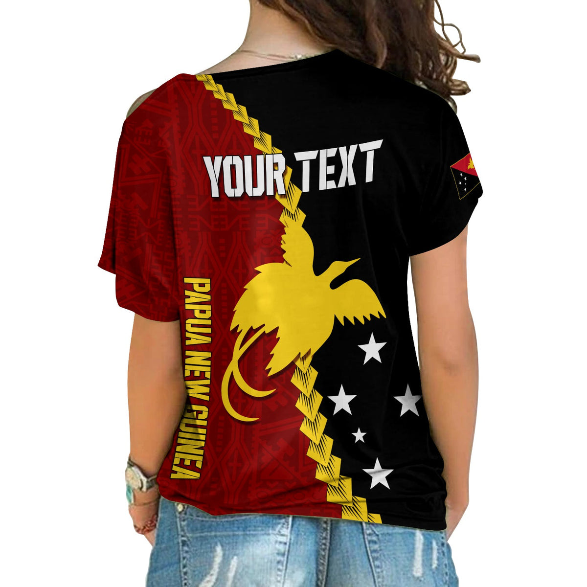 Personalised Papua New Guinea Cross Shoulder Shirt 47th Independence Anniversary - Motu Revareva LT7 - Polynesian Pride