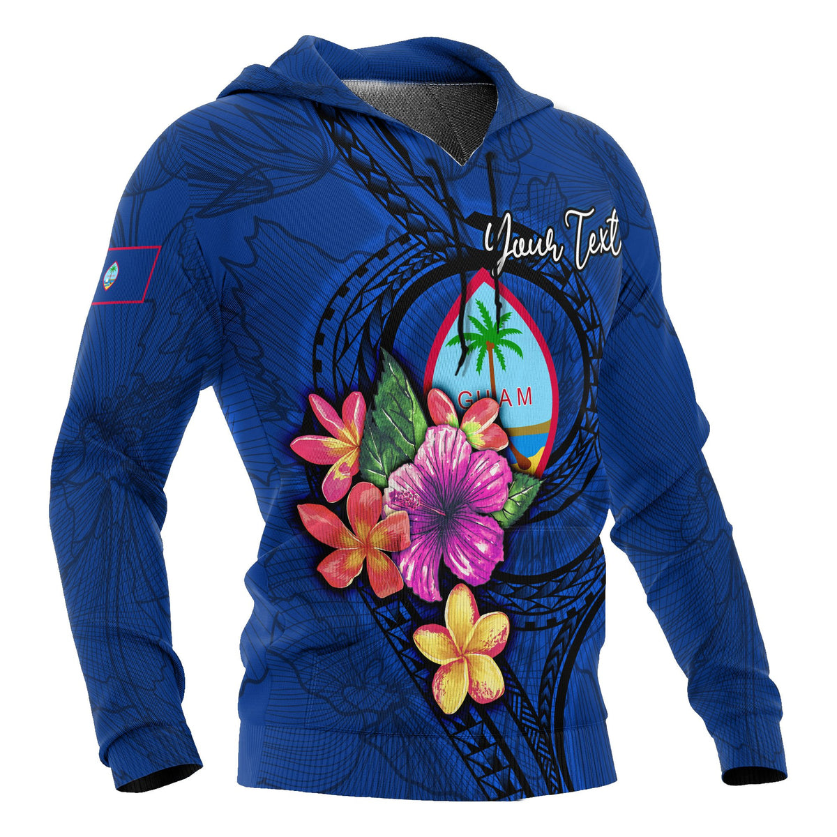 Guam Polynesian Custom Hoodie Floral With Seal Blue - Polynesian Pride