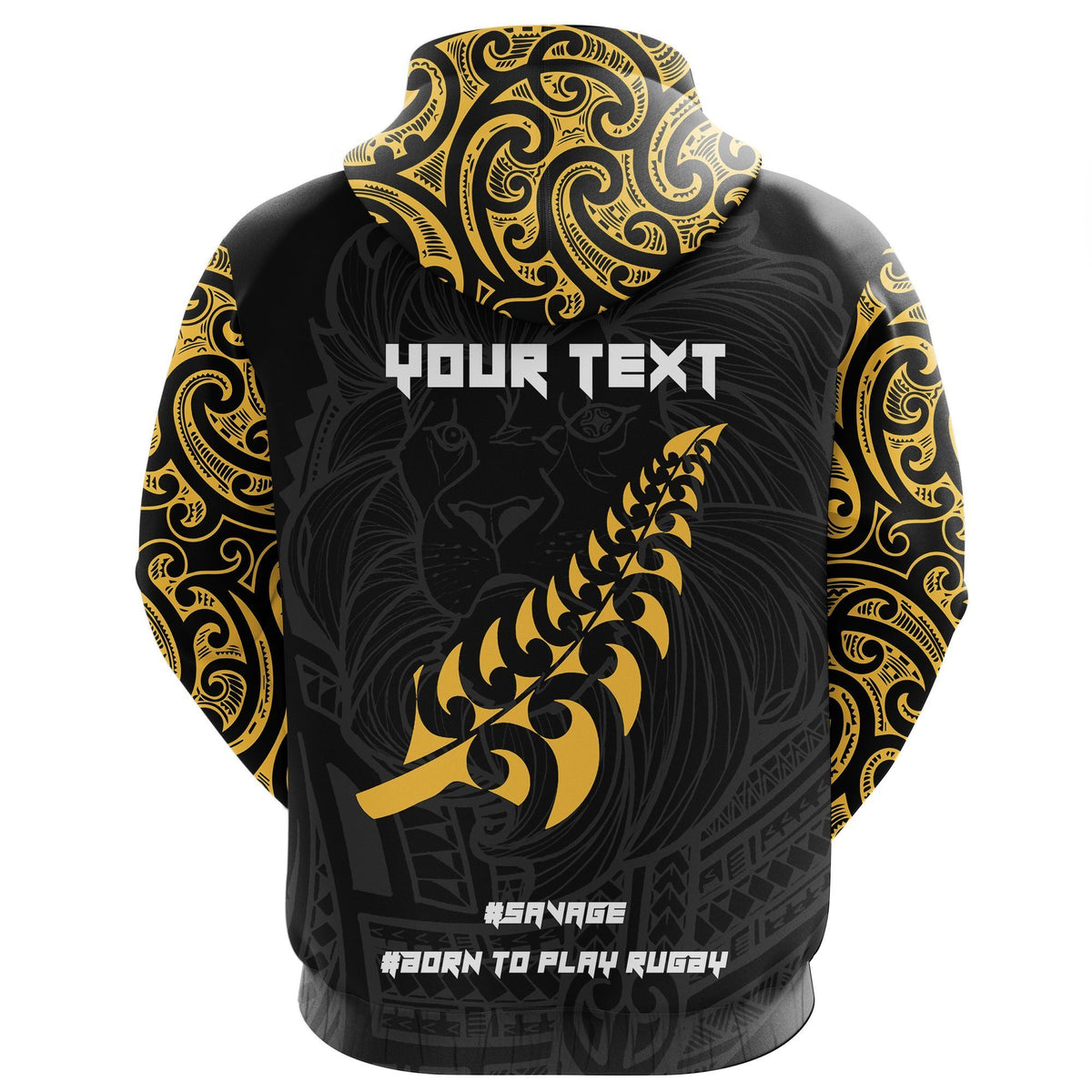 New Zealand Maori Lion Rugby Hoodie Customized Unisex Black - Polynesian Pride