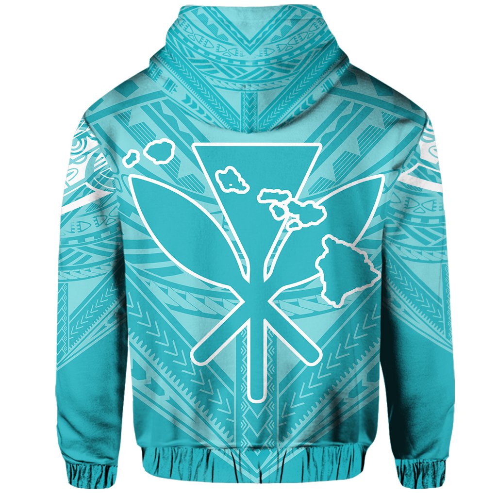 Hawaiian Kanaka Map Football Jersey Hoodie Cyan and White Roger Style - Polynesian Pride