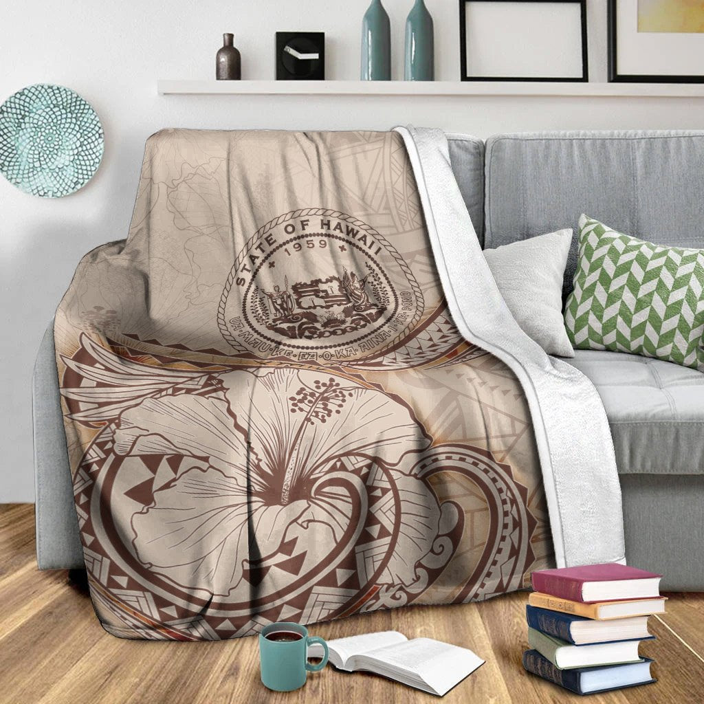 Hawaii Premium Blanket - Hibiscus Flowers Vintage Style - Polynesian Pride