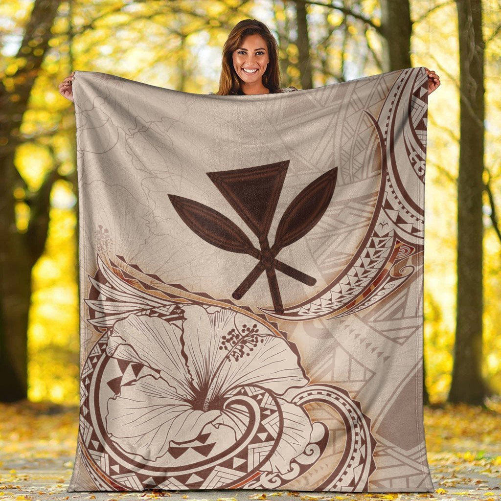 Hawaii Kanaka Maoli Premium Blanket - Hibiscus Flowers Vintage Style - Polynesian Pride