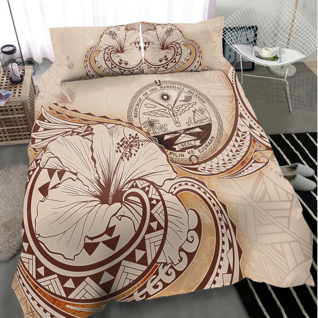 Marshall Islands Bedding Set - Hibiscus Flower Vintage Style - Polynesian Pride