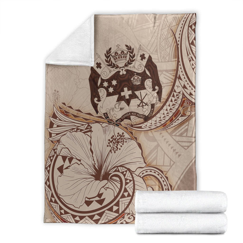 Tonga Premium Blanket - Hibiscus Flowers Vintage Style - Polynesian Pride