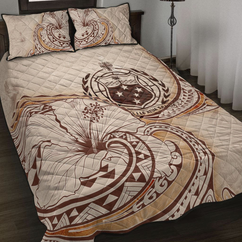 Samoa Quilt Bed Set - Hibiscus Flowers Vintage Style Nude - Polynesian Pride