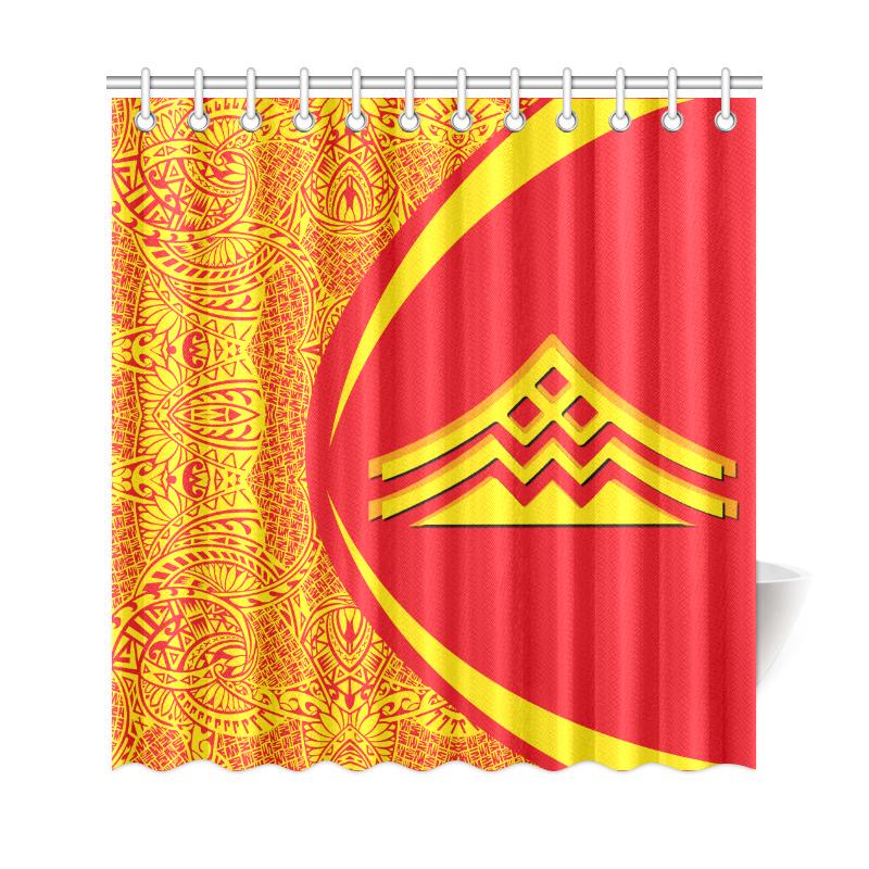 Hawaii Shower Curtain Mauna Kea Polynesian - Circle Style Red And Yellow - Polynesian Pride