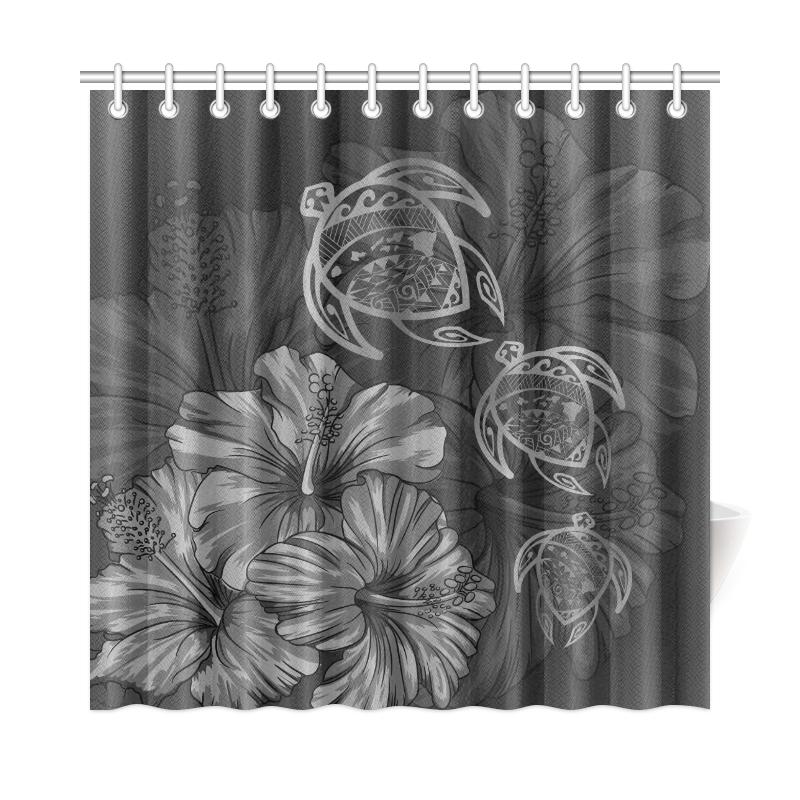 Hawaiian Map Turtle Hibiscus Gray Vintage Shower Curtain - Polynesian Pride