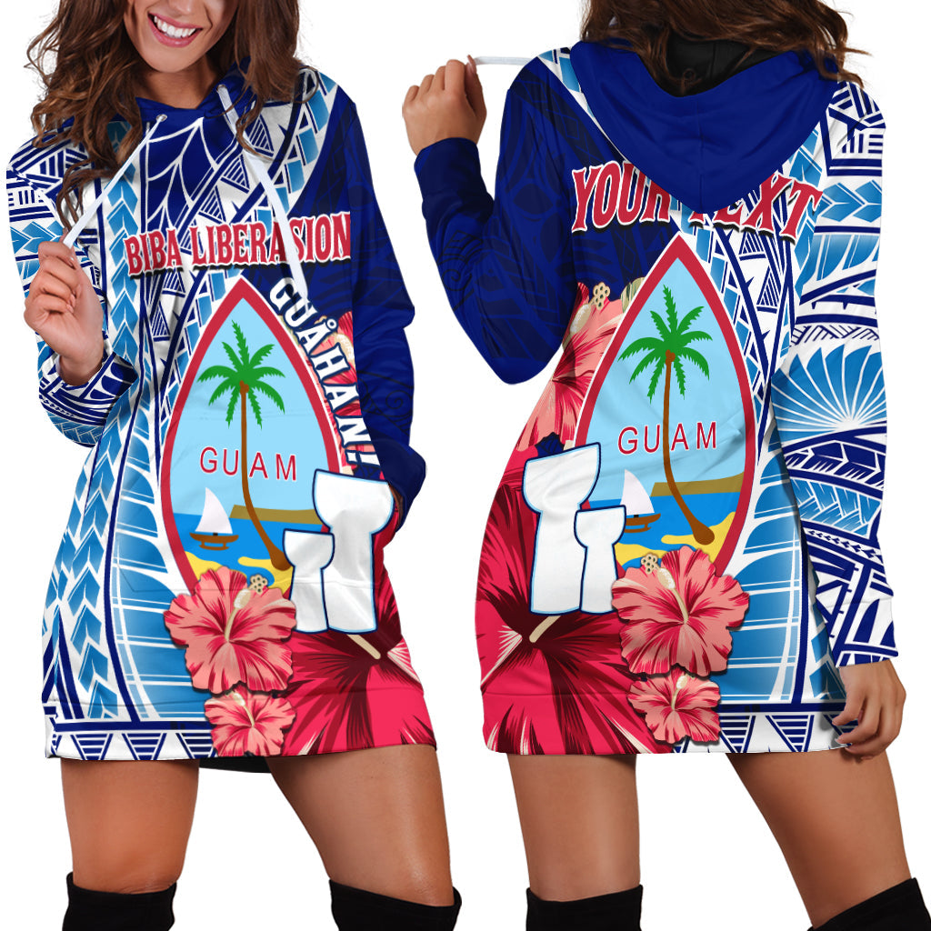 (Custom Personalised) Guam Chamorro Hoodie Dress Happy Liberation Day Latte Stone LT13 Blue - Polynesian Pride