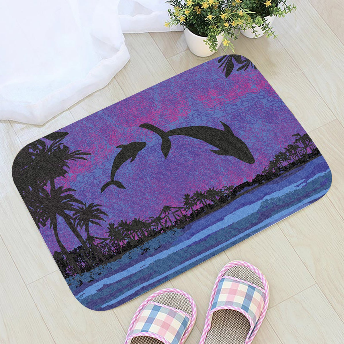 Dolphin Dance In Night Door Mat - Polynesian Pride