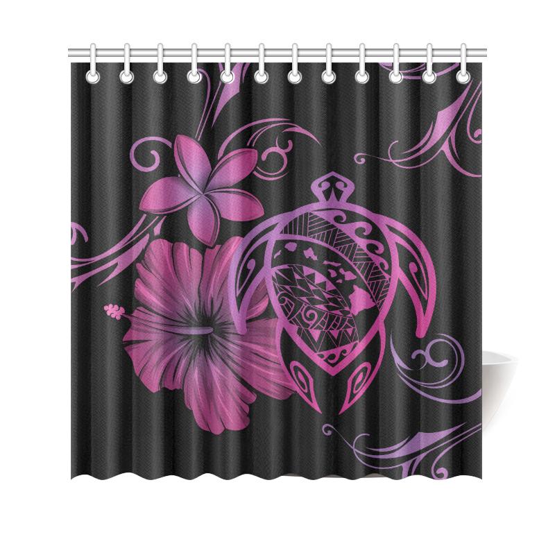 Hawaii Turtle Hibiscus Plumeria Shower Curtain - Pink - Polynesian Pride