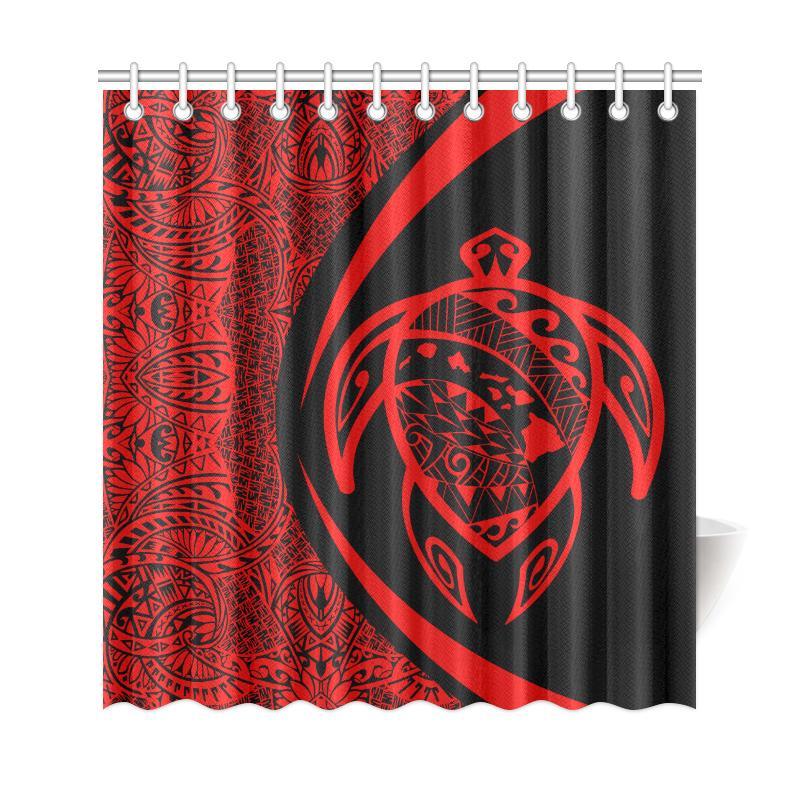 Hawaii Turtle Map Polynesian Shower Curtain - Red - Circle Style - Polynesian Pride