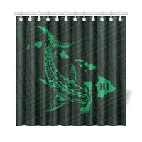 Hawaii Shark Green Polynesian Shower Curtain - Polynesian Pride