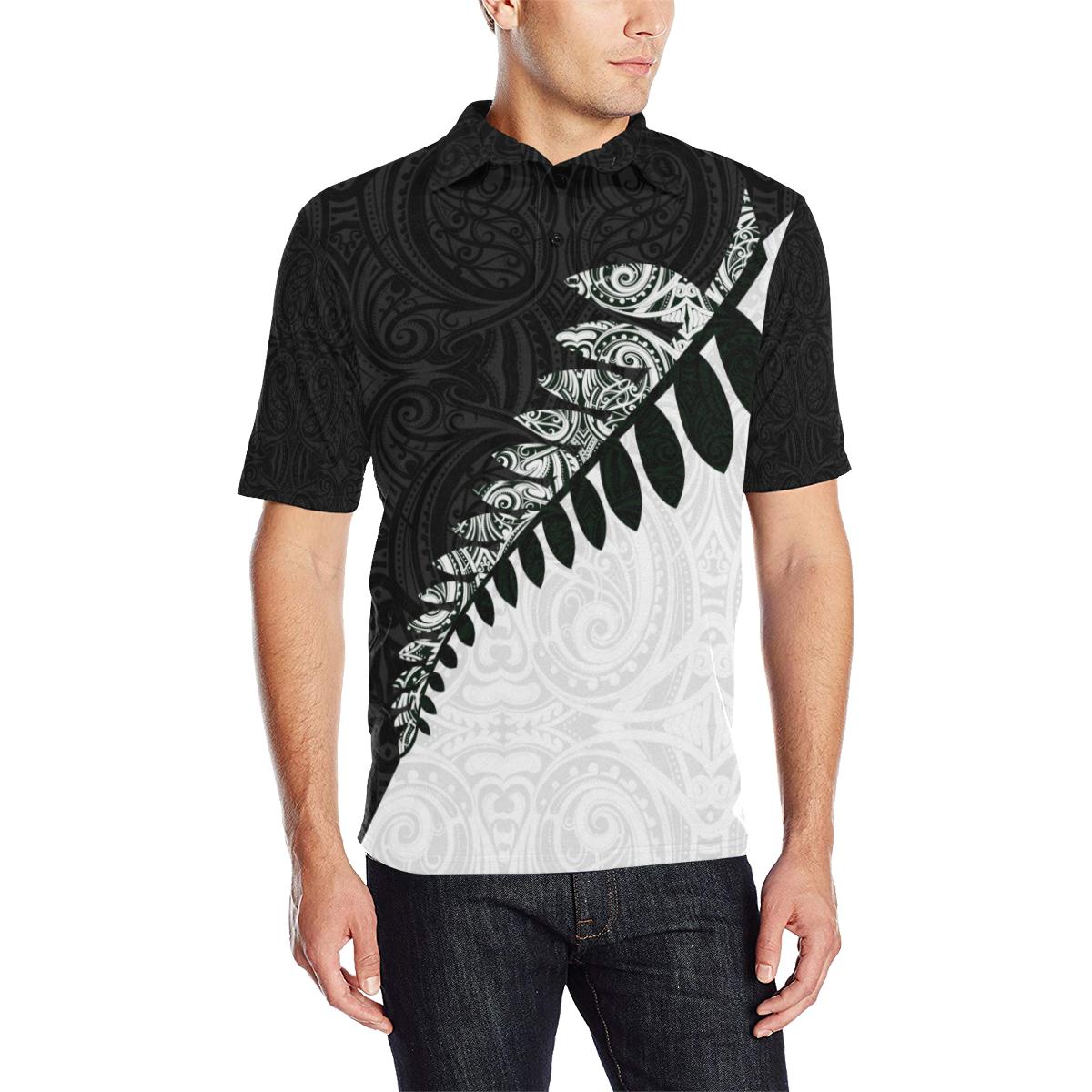 Maori Fern Polo T Shirts Unisex Black - Polynesian Pride