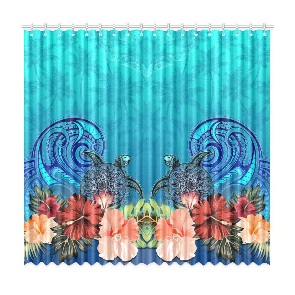 Window Curtain( Two Piece) Hibiscus Polynesian 2 One Size 50"x96"(Two Piece) Blue - Polynesian Pride