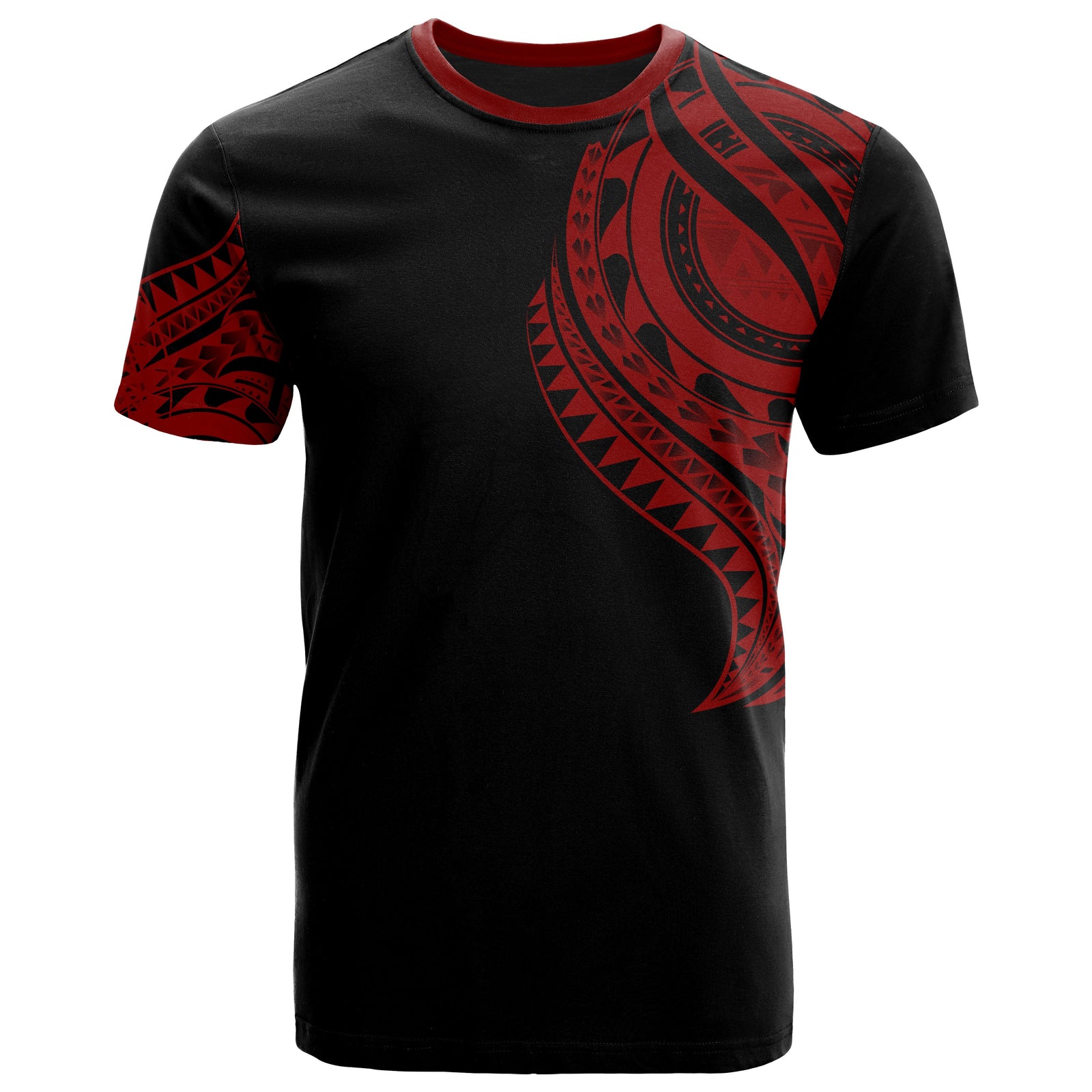 Papua New Guinea T Shirt Papua New Guinea Tatau Red Patterns With Coat Of Arms Unisex Black - Polynesian Pride