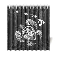 Hawaii Kakau Polynesian Turtle Map Shower Curtain - White - Polynesian Pride
