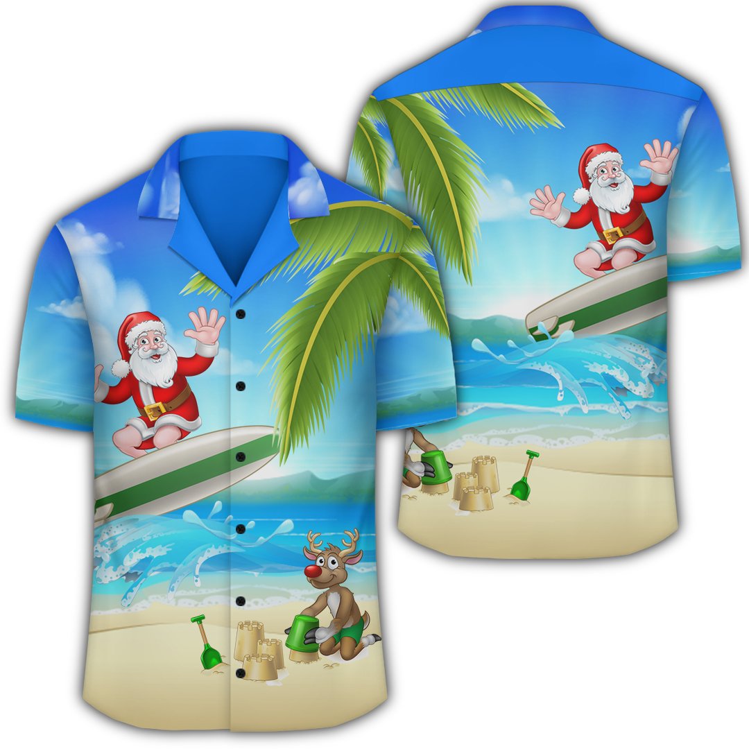 Hawaii Santa Claus Surf Hawaiian Shirt Unisex Blue - Polynesian Pride