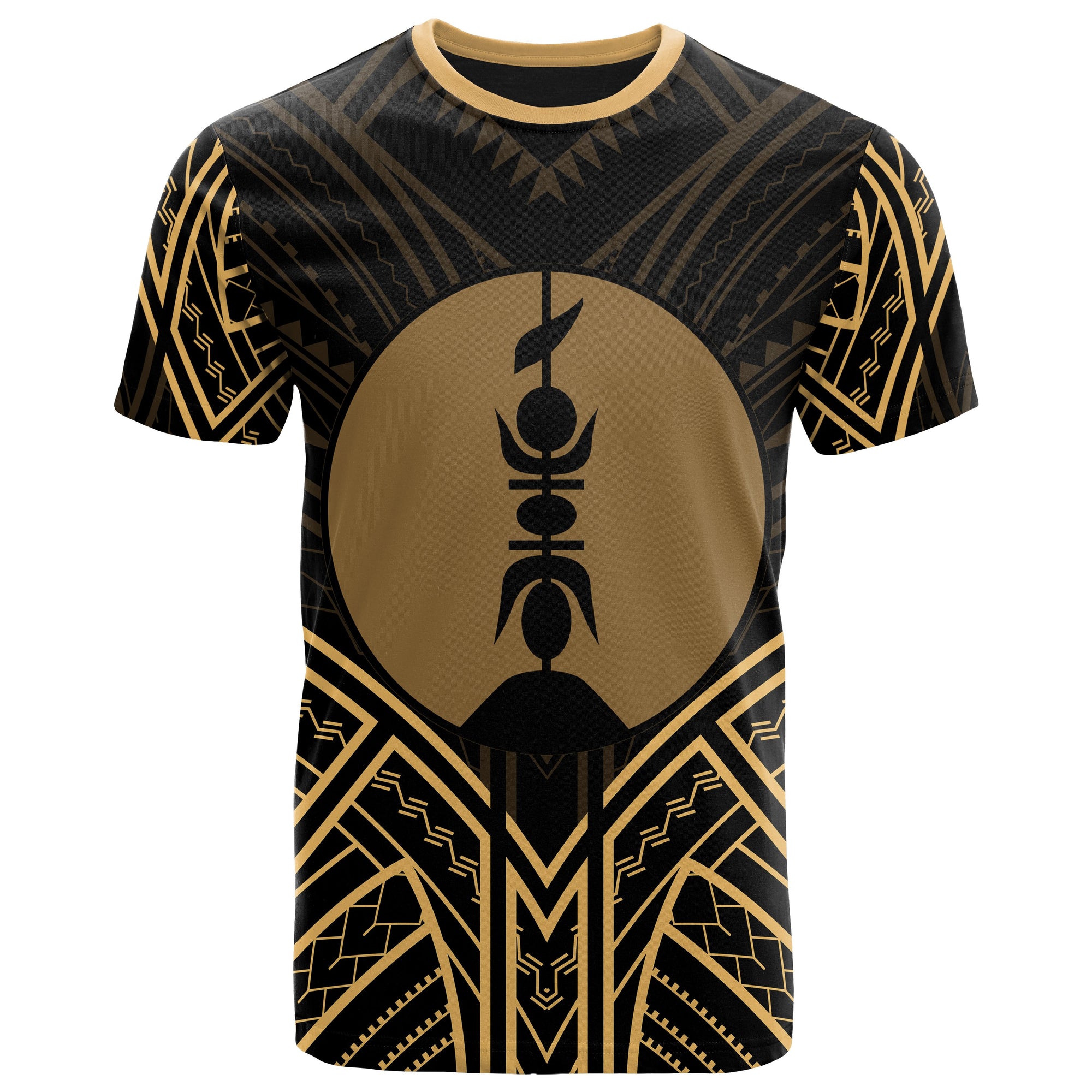 New Caledonia T Shirt New Caledonia Seal Tribal Gold Color Patterns Unisex Black - Polynesian Pride