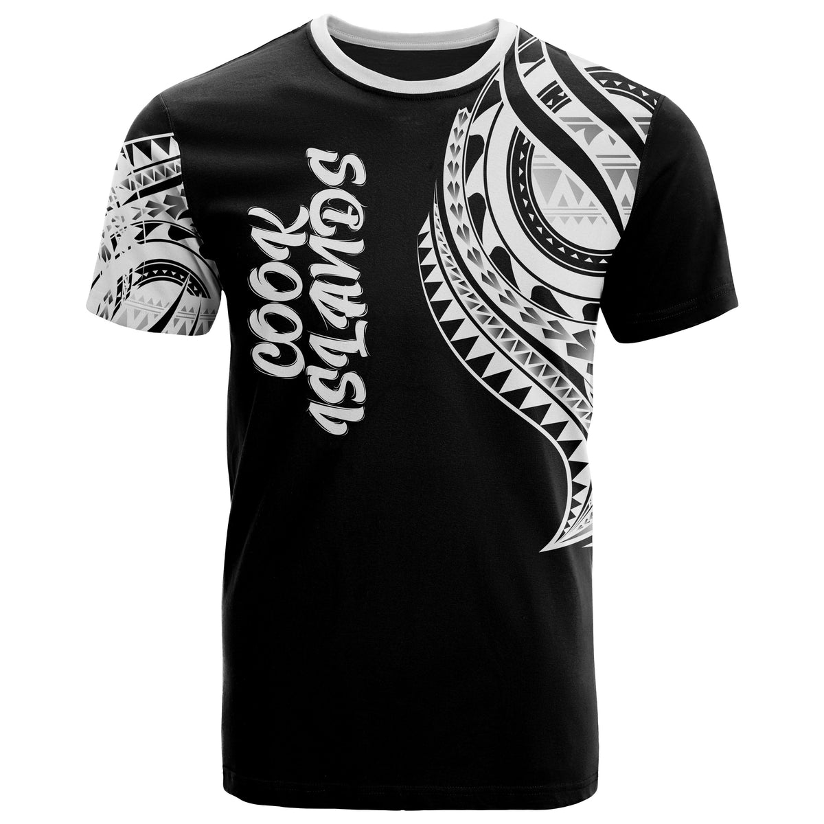 Cook Islands T Shirt Polynesian Tatau White Patterns Unisex Black - Polynesian Pride