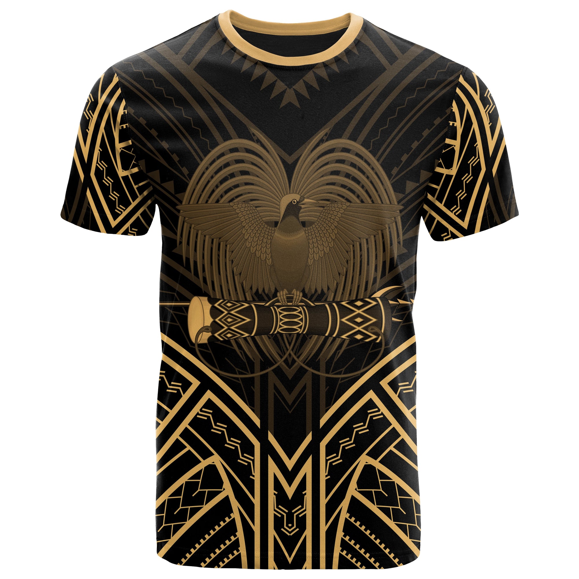 Papua New Guinea T Shirt Papua New Guinea Seal Tribal Gold Color Patterns Unisex Black - Polynesian Pride