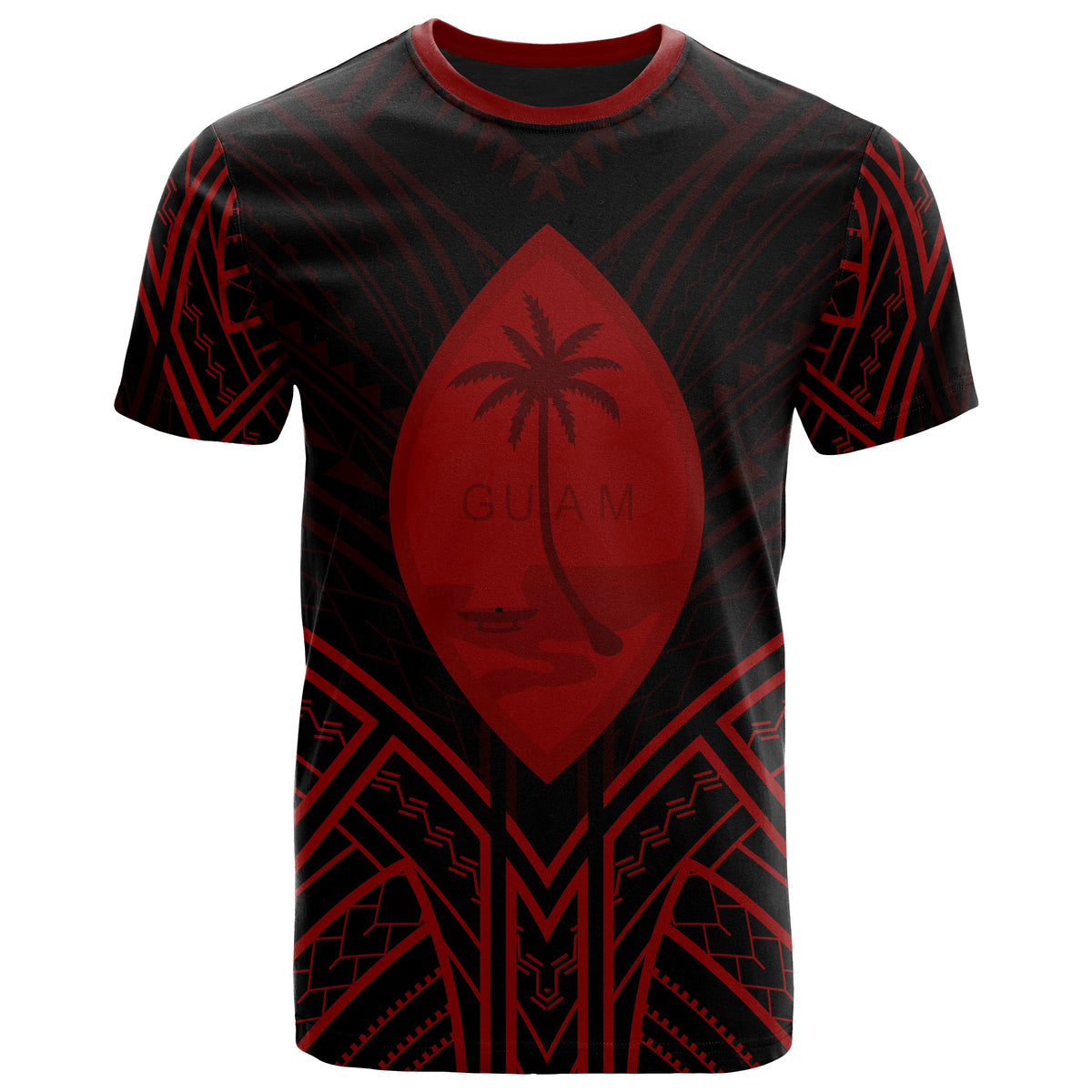 Guam T Shirt Guam Seal Tribal Red Color Patterns Unisex Black - Polynesian Pride