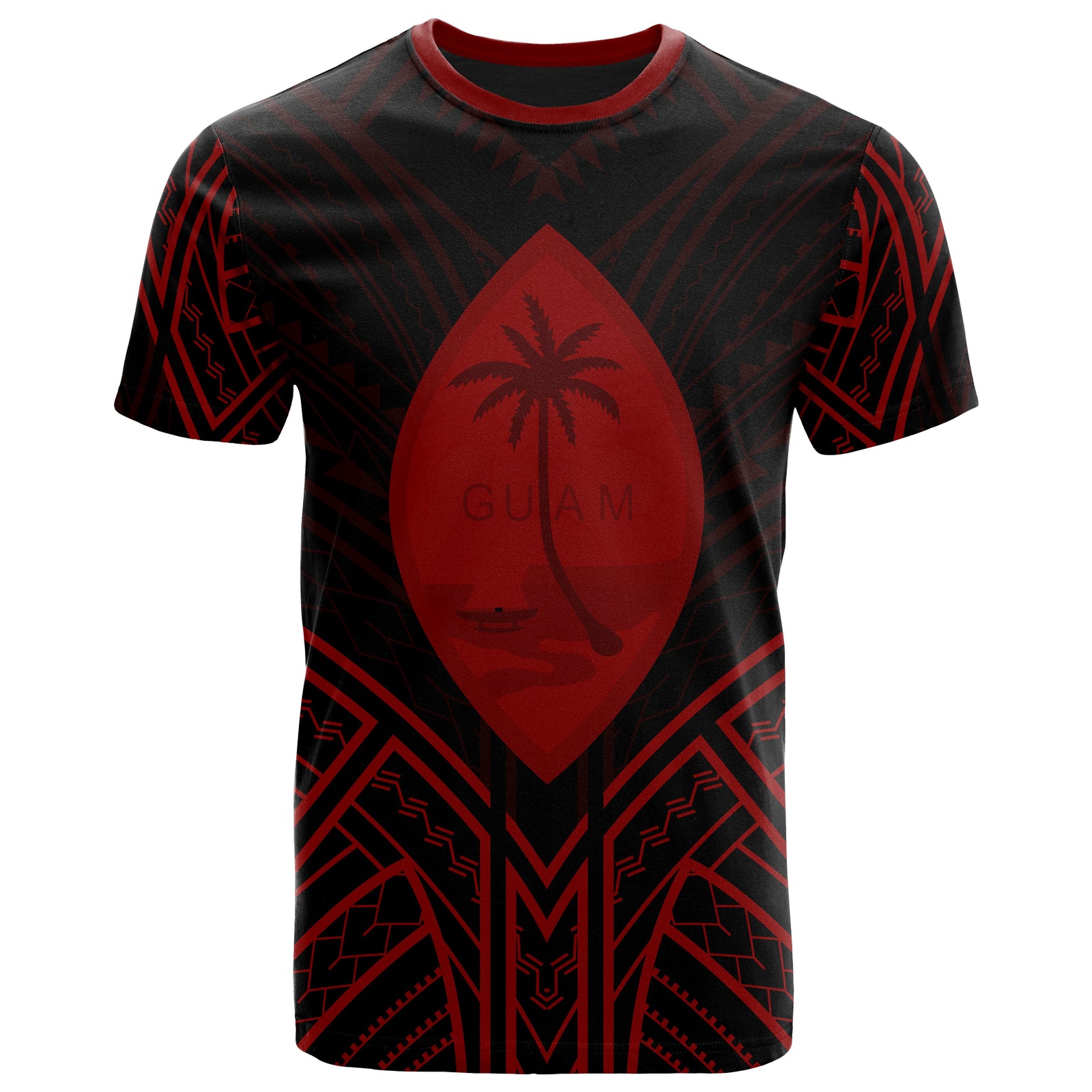 Guam T Shirt Guam Seal Tribal Red Color Patterns Unisex Black - Polynesian Pride