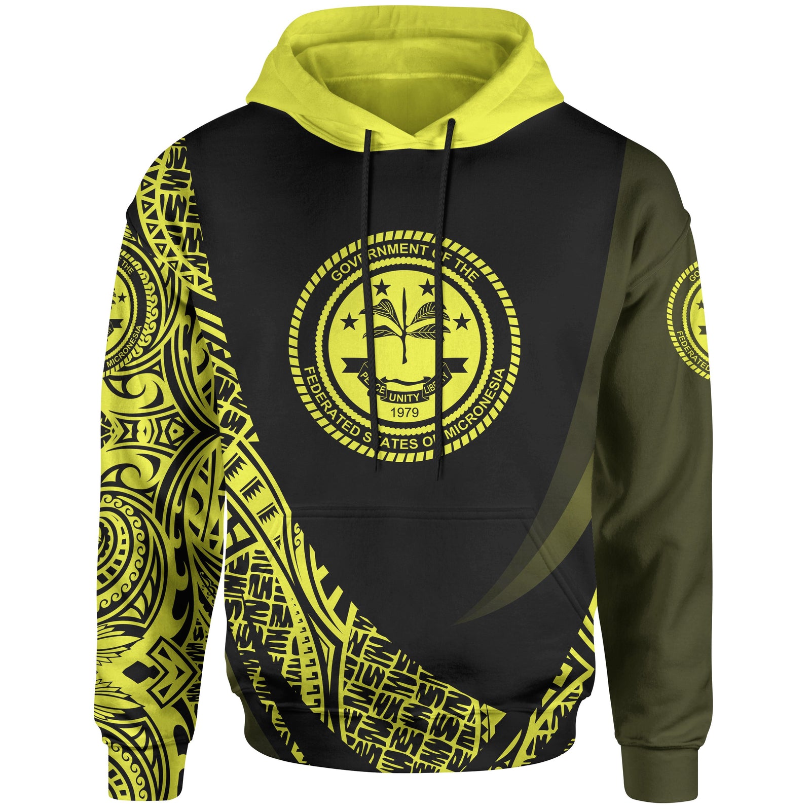 Federated States of Micronesia Hoodie Yellow Polynesian Patterns Sport Style Unisex Black - Polynesian Pride