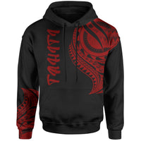 Tahiti Hoodie Tahiti Tatau Red Patterns Unisex Black - Polynesian Pride